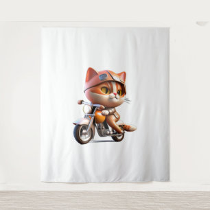 Tapiz CUTE CAT montando una camiseta clásica en motocicl