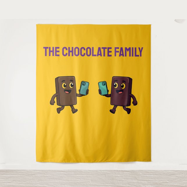 Tapiz Cute Chocolate Bar with Phone Funny Tapestry (Anverso)