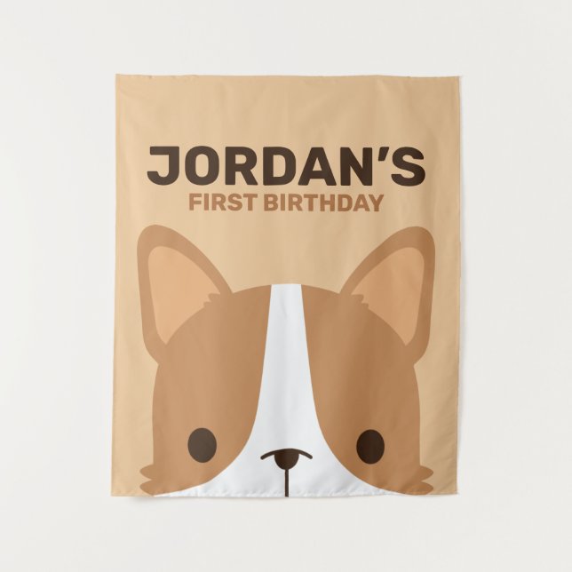 Tapiz Cute Corgi Dog Tapestry de cumpleaños (Anverso)