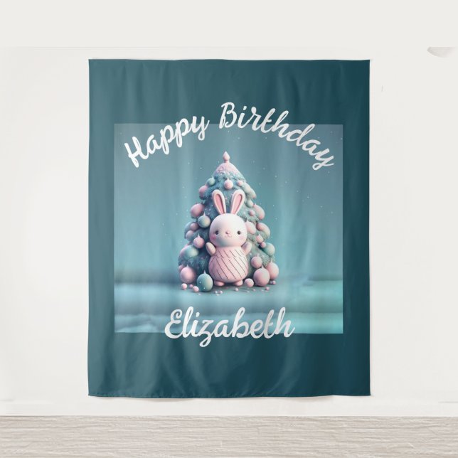 Tapiz Cute, divertido, conejito, estilo kawaii (Anverso)