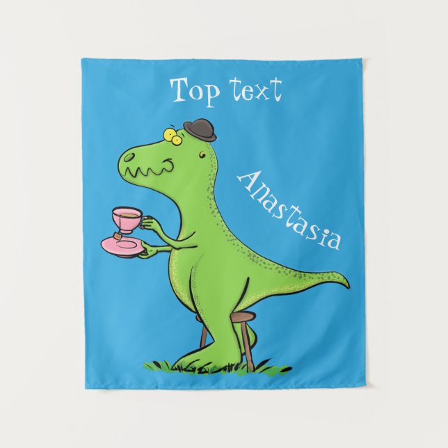 Tapiz Cute divertido dinosaurio cartoon t rex verde (Anverso)