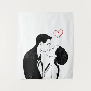 Tapiz Cute Doodle Love Heart Romantic Couple Kiss