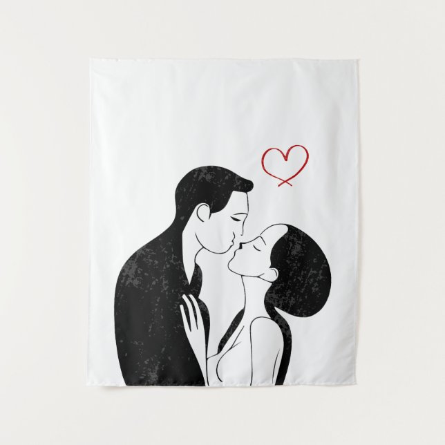 Tapiz Cute Doodle Love Heart Romantic Couple Kiss (Anverso)