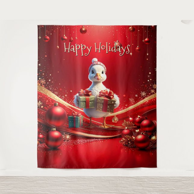 Tapiz Cute Duck Christmas Holiday Backdrop (Anverso)
