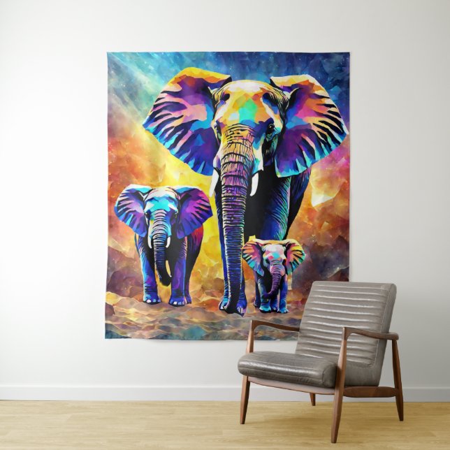Tapiz Cute Elephant Family Tapestry Wall Colgando (In situ)