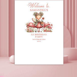 Tapiz Cute Fairy Cumpleaños 5 Banner Floral Rosado