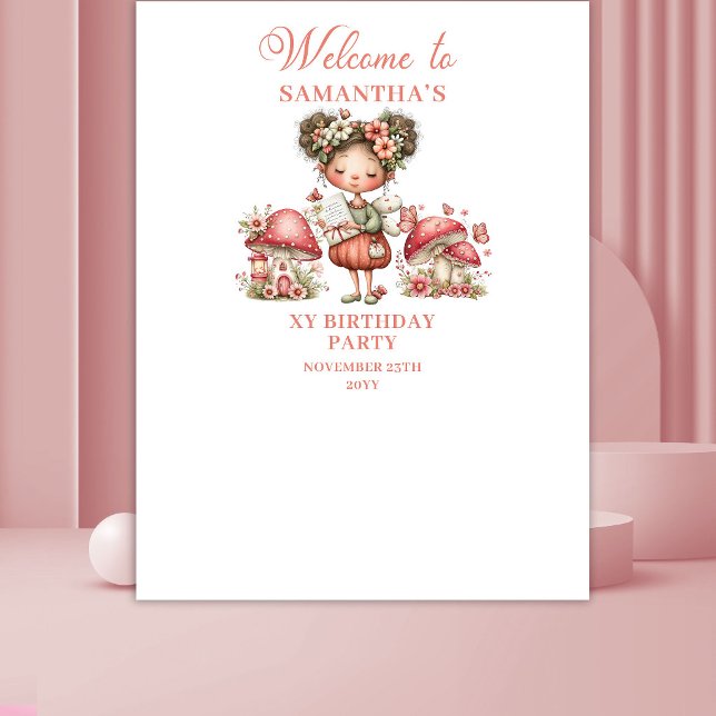 Tapiz Cute Fairy Cumpleaños 8 Bandera Floral (Cute Fairy 8th Birthday Floral Banner)