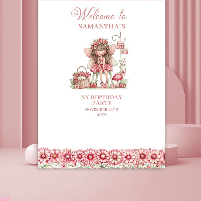Tapiz Cute Fairy Floral Pink Whimsy 5 Birthday Backdrop (Cute Fairy Floral Pink Whimsy 5th Birthday Backdrop)