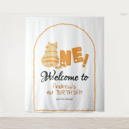 Tapiz Cute Fat Orange Cat 1st Birthday Backdrop