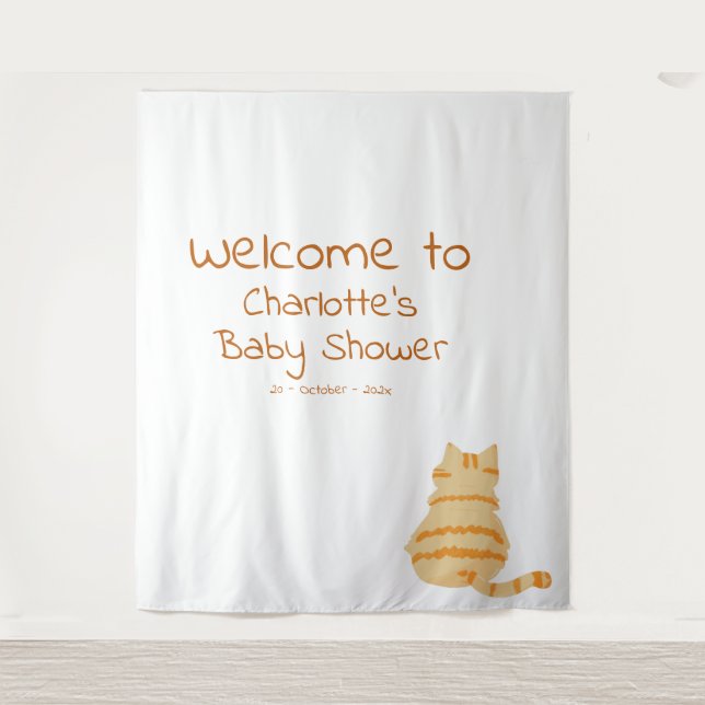 Tapiz Cute Fat Orange Cat Baby Shower Photo Backdrop (Anverso)