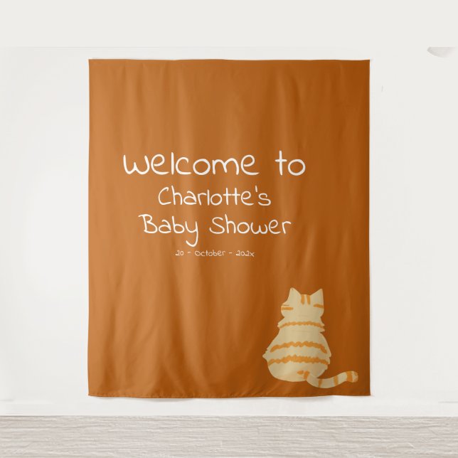 Tapiz Cute Fat Orange Cat Baby Shower Photo Backdrop (Anverso)