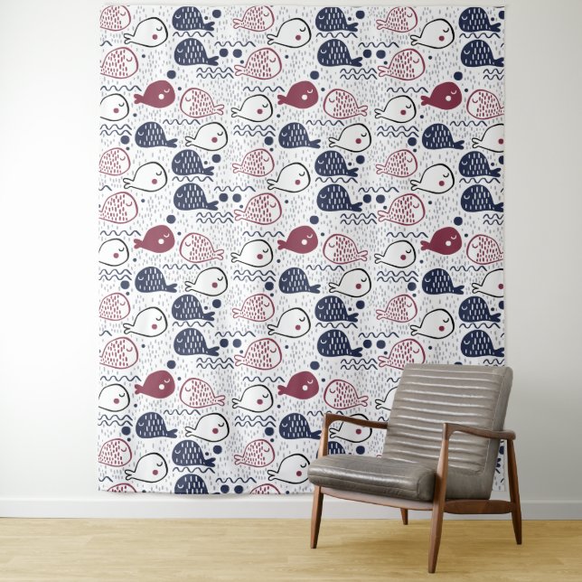 Tapiz Cute Fish Pattern tapestys (In situ)