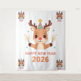 Tapiz cute funny reindeer happy new year party backdrop