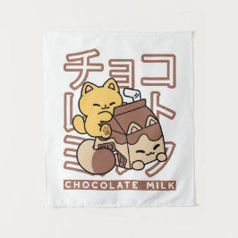 Tapiz Cute gato montando leche de chocolate Carton Kawai