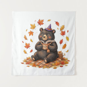Tapiz Cute Halloween Pumpkin Spice Bear Cozy Camiseta de
