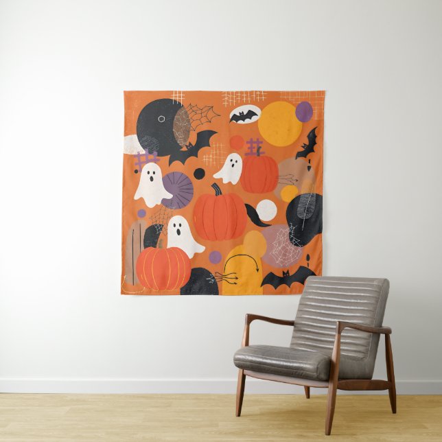 Tapiz Cute Halloween Pumpkins and Ghosts (In situ)
