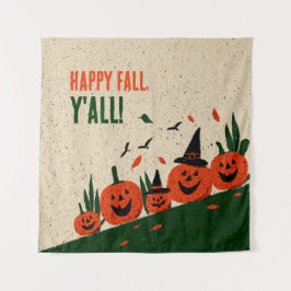 Tapiz Cute Happy Fall Y'all Sombrero de Bruja de Calabaz