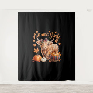 Tapiz Cute Highland Cow Otoño Girly Acción de Gracias C