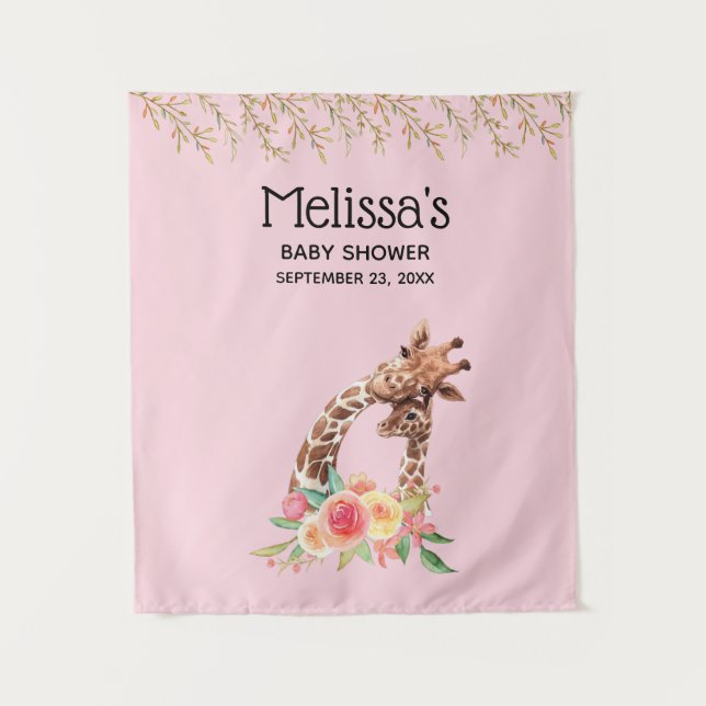 Tapiz Cute jirafa acuarela mamá y bebé Baby Shower (Anverso)