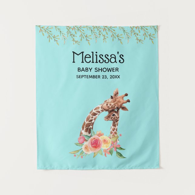 Tapiz Cute jirafa acuarela mamá y bebé Baby Shower (Anverso)
