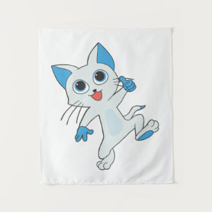 TAPIZ CUTE JUMPING LIGHT CYAN KITTEN CON OJOS AZULES, OJ