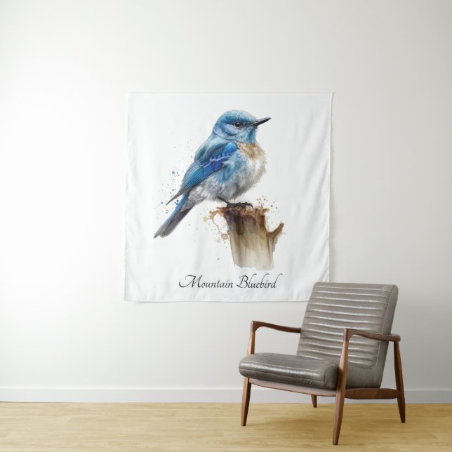 Tapiz Cute Little Mountain Bluebird Watercolor, personal (In situ)