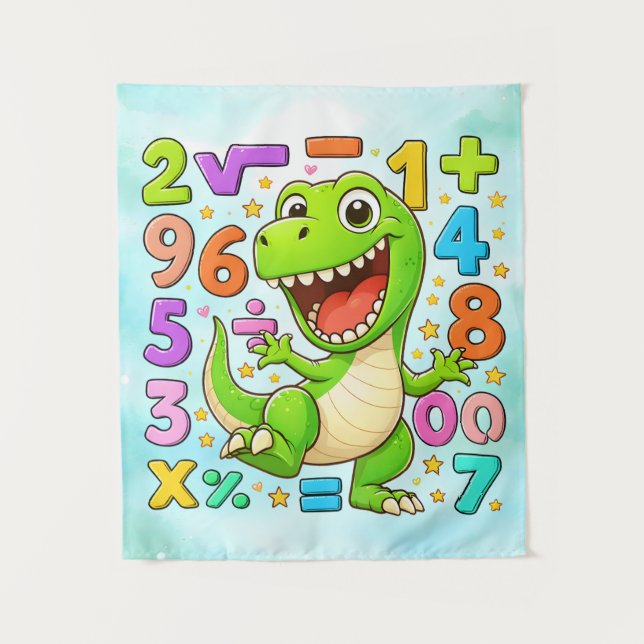 Tapiz Cute Maths Dinosaur Numbers Poster for Kids (Anverso)