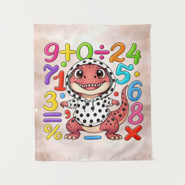 Tapiz Cute Maths Dinosaur Numbers Poster for Kids (Anverso)