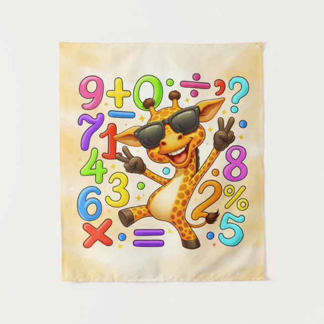 Tapiz Cute Maths Giraffe Numbers Poster for Kids (Anverso)