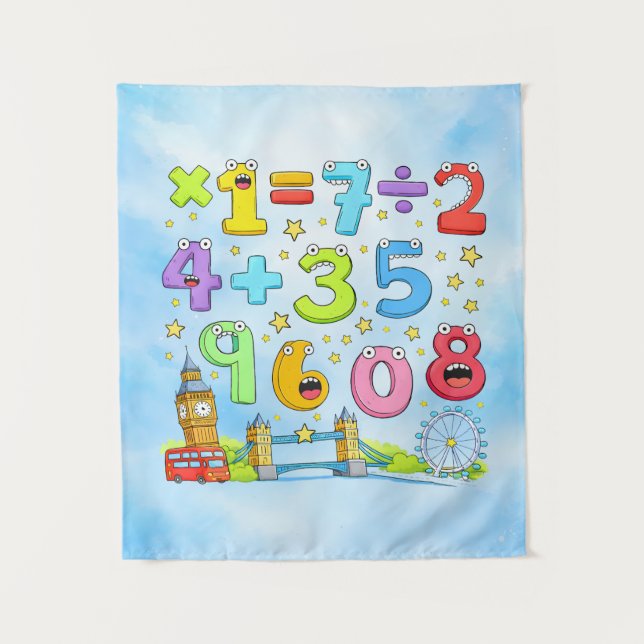 Tapiz Cute Maths Numbers City Poster for Kids (Anverso)