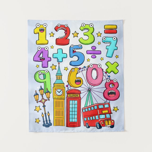 Tapiz Cute Maths Numbers London Poster for Kids (Anverso)
