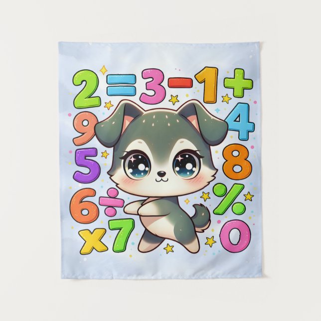 Tapiz Cute Maths Puppy Numbers Poster for Kids (Anverso)