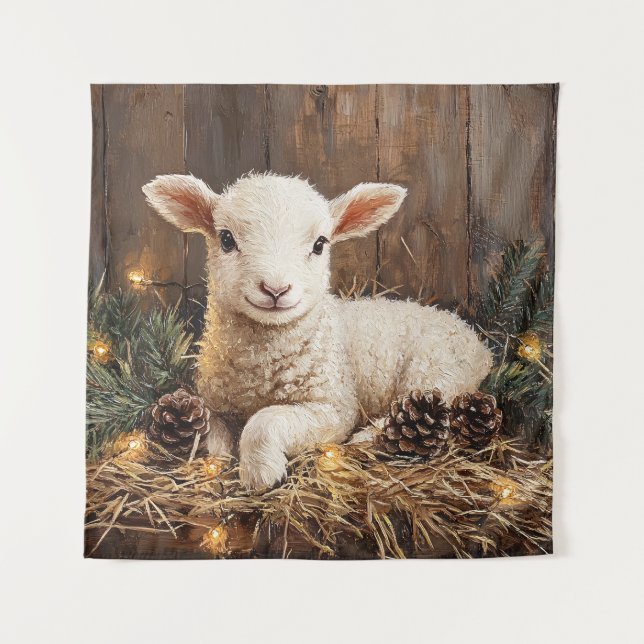 Tapiz Cute Navidades Lamb Rústica Pintura (Anverso)