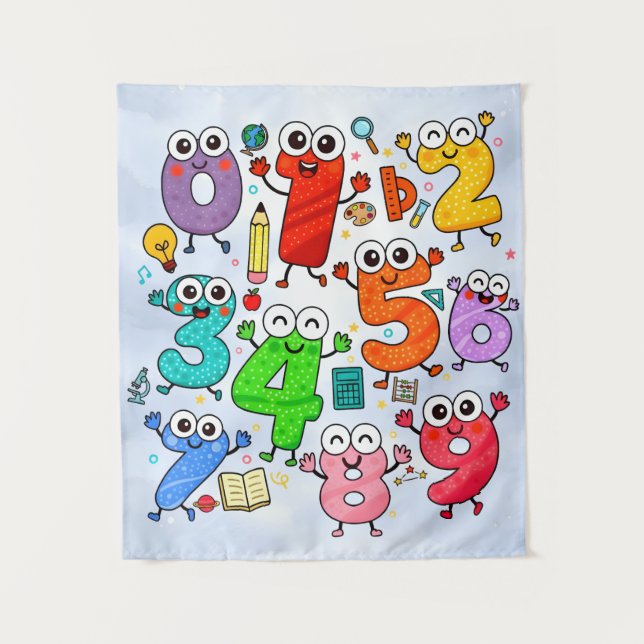 Tapiz Cute Numbers Characters Maths Poster for Kids (Anverso)