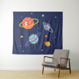 Tapiz Cute Planetas Personalizado Espacio Niños Arte