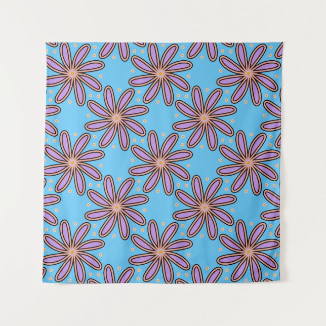 Tapiz Cute Purple Daisies On Blue (Anverso)