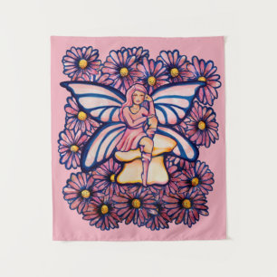 Tapiz Cute Rosa Daisy Fairy Mushroom Art Fairies