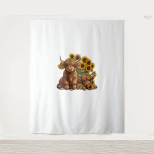 Tapiz Cute Scotland Highland Cow Sunflower Día de la Mad