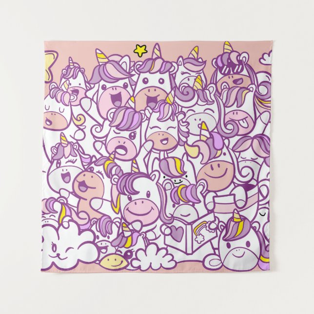 Tapiz Cute Unicorn Pony: Colección Magic Doodle (Anverso)