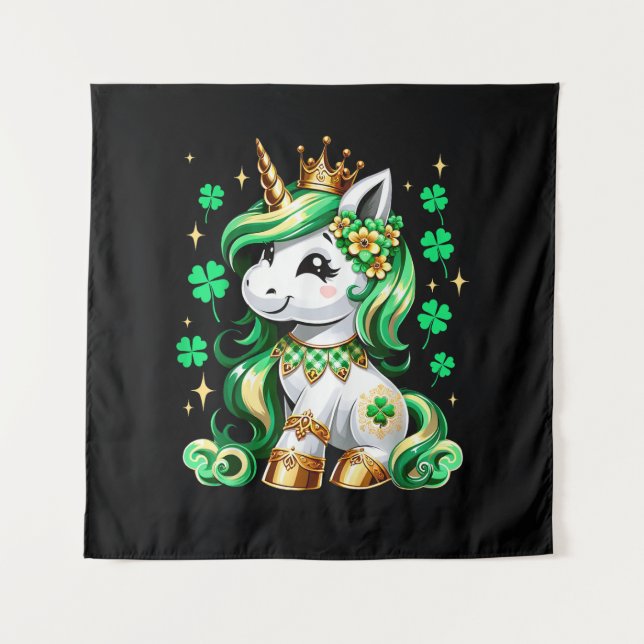 Tapiz Cute Unicorn Shamrock St Patricks Day (Anverso)