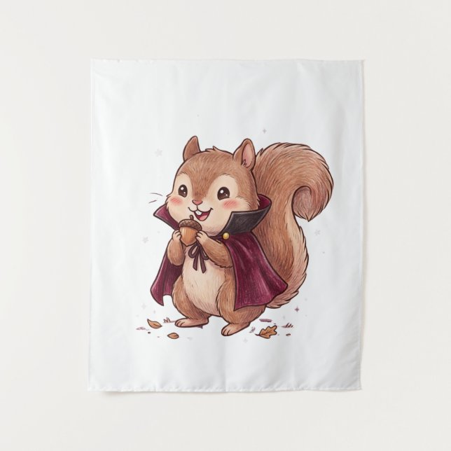 Tapiz Cute Vampire Squirrel con capa de Halloween de bel (Anverso)
