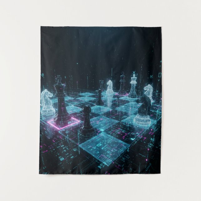 Tapiz Cyberpunk Chess, Neon Digital Board Game S (Anverso)