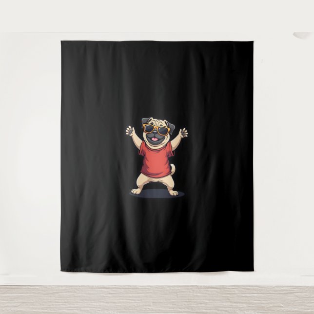 Tapiz Dabbing Dab Pug Dog Mascotas bailan pipa animal (Anverso)