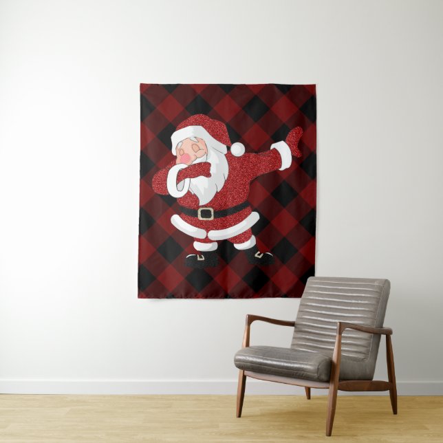 Tapiz Dabbing Red Plaid Santa Claus | Divertido Rustico  (In situ)