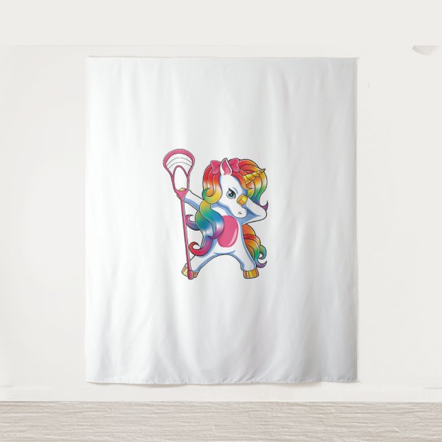 Tapiz Dabbing Unicorn Lacrosse Funny Lax Player T-Shirt (Anverso)