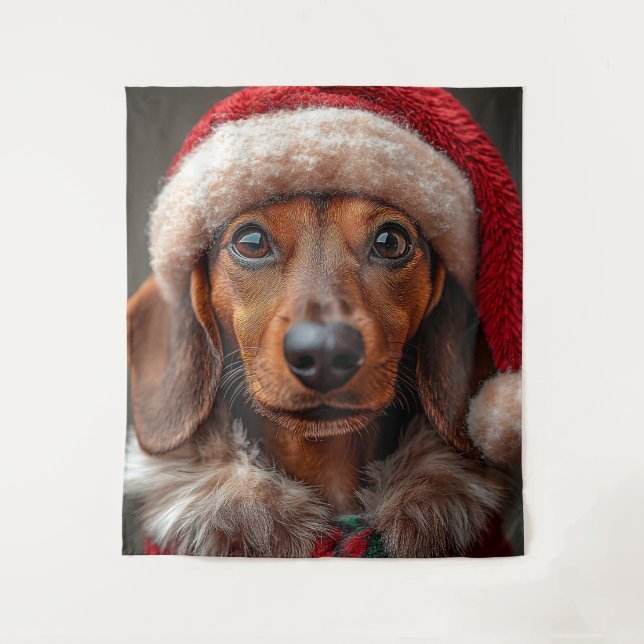 Tapiz Dachshund festivo en Santa Attire (Anverso)
