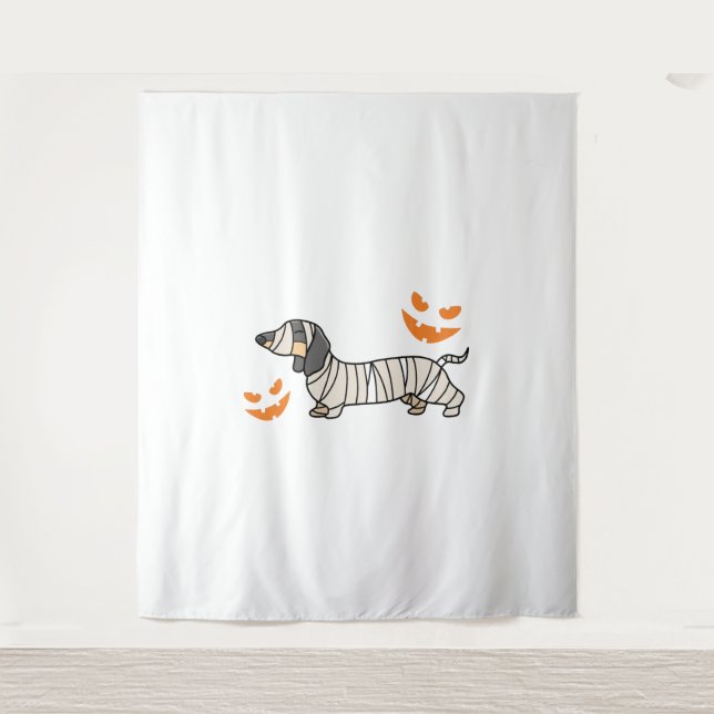 Tapiz Dachshund Perro Halloween Candy Corn Luna llena (Anverso)