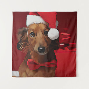 Tapiz Dachshund Sentado Frente A Un Regalo De Navidades