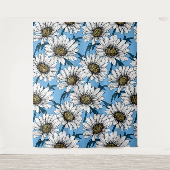 Tapiz Daisies, flores silvestres en azul (Anverso)