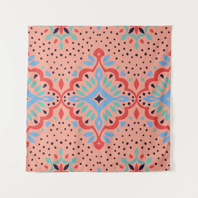 Tapiz Damasco oriental, patrón de alfarería de Talavera. (Anverso)